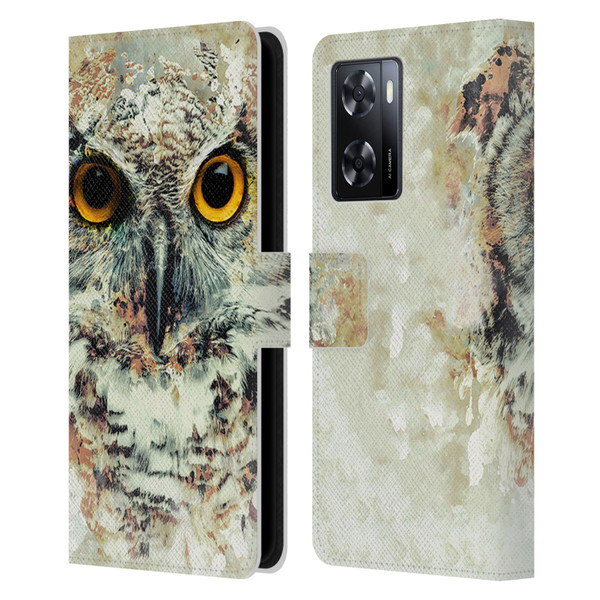 Riza Peker Animals Owl II Leather Book Wallet Case Cover For OPPO A57s