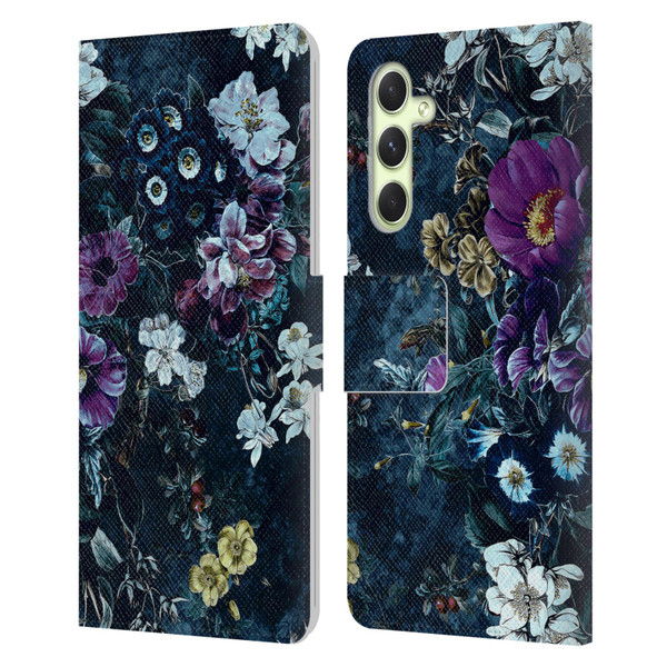 Riza Peker Night Floral Purple Flowers Leather Book Wallet Case Cover For Samsung Galaxy A54 5G
