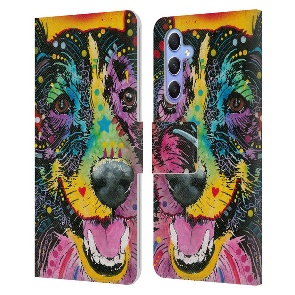 Dean Russo Dogs Smiling Collie Leather Book Wallet Case Cover For Samsung Galaxy A34 5G