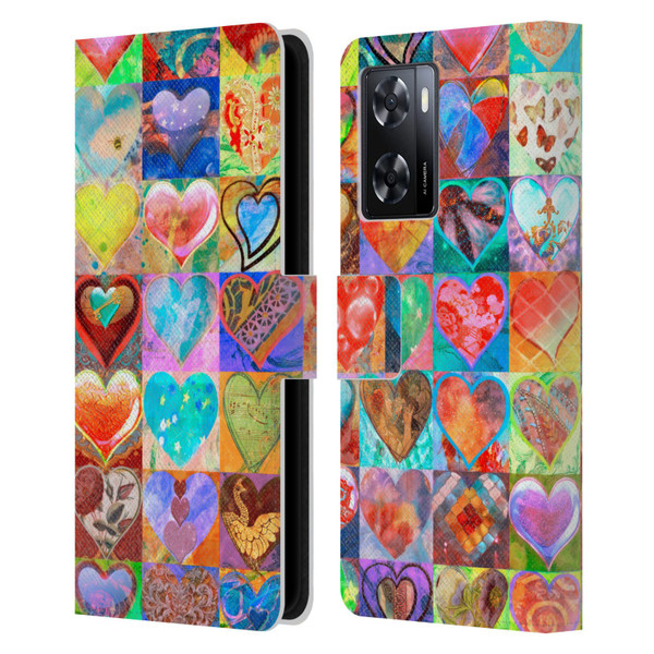 Aimee Stewart Colourful Sweets Hearts Grid Leather Book Wallet Case Cover For OPPO A57s