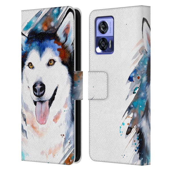 Pixie Cold Animals Husky Leather Book Wallet Case Cover For Motorola Edge 30 Neo 5G