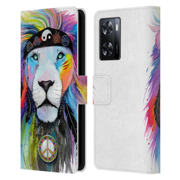 Pixie Cold Cats Hippy Lion Leather Book Wallet Case Cover For OPPO A57s