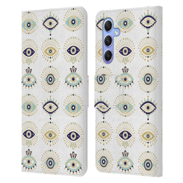 Cat Coquillette Linear White Evil Eyes Pattern Leather Book Wallet Case Cover For Samsung Galaxy A34 5G
