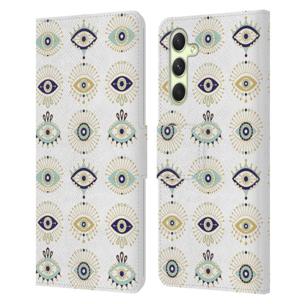 Cat Coquillette Linear White Evil Eyes Pattern Leather Book Wallet Case Cover For Samsung Galaxy A54 5G