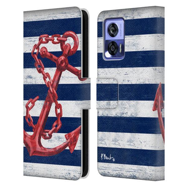 Paul Brent Nautical Westerly Anchor Red Leather Book Wallet Case Cover For Motorola Edge 30 Neo 5G