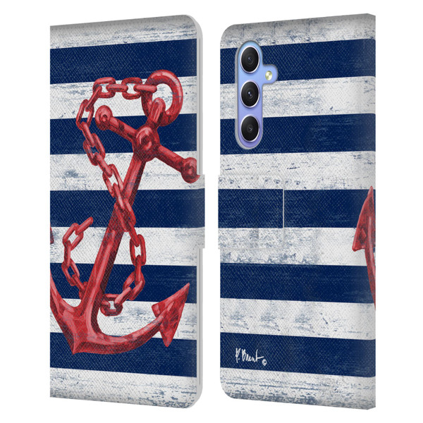 Paul Brent Nautical Westerly Anchor Red Leather Book Wallet Case Cover For Samsung Galaxy A34 5G