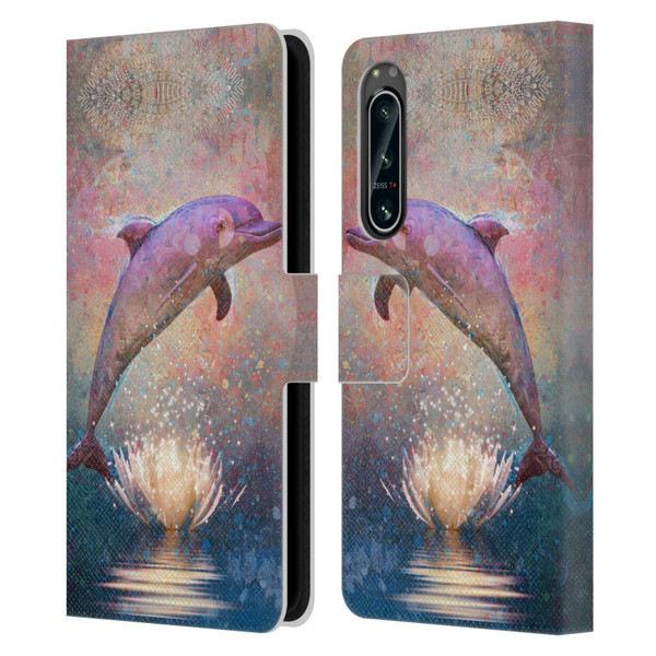 Jena DellaGrottaglia Animals Dolphin Leather Book Wallet Case Cover For Sony Xperia 5 IV