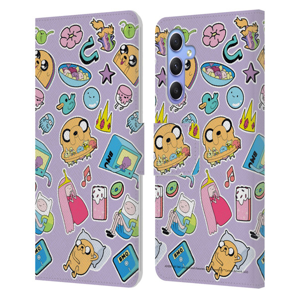 Adventure Time Graphics Icons Leather Book Wallet Case Cover For Samsung Galaxy A34 5G