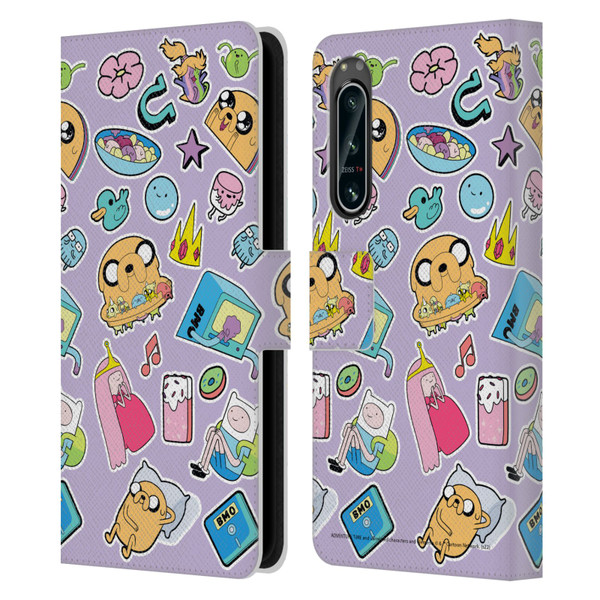 Adventure Time Graphics Icons Leather Book Wallet Case Cover For Sony Xperia 5 IV