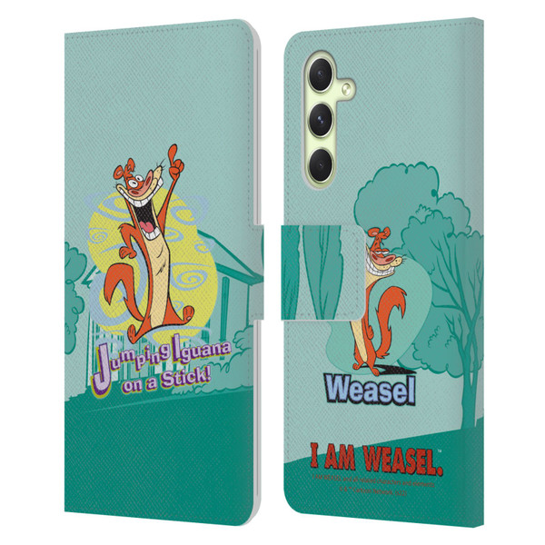 I Am Weasel. Graphics Jumping Iguana On A Stick Leather Book Wallet Case Cover For Samsung Galaxy A54 5G