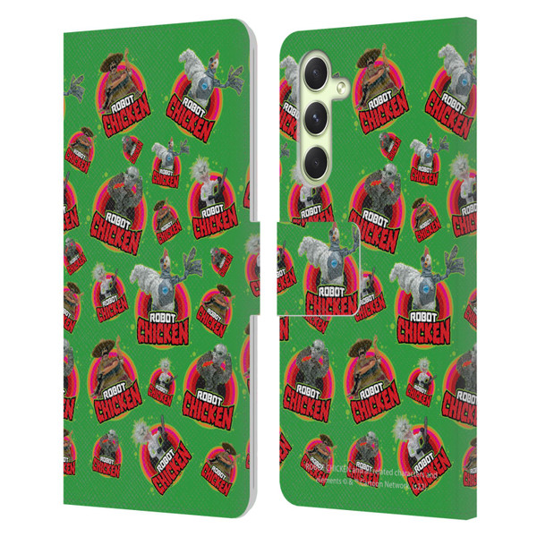 Robot Chicken Graphics Icons Leather Book Wallet Case Cover For Samsung Galaxy A54 5G