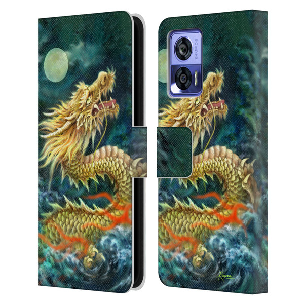 Kayomi Harai Animals And Fantasy Asian Dragon In The Moon Leather Book Wallet Case Cover For Motorola Edge 30 Neo 5G