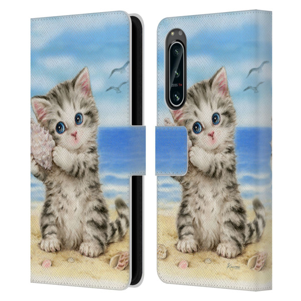 Kayomi Harai Animals And Fantasy Seashell Kitten At Beach Leather Book Wallet Case Cover For Sony Xperia 5 IV