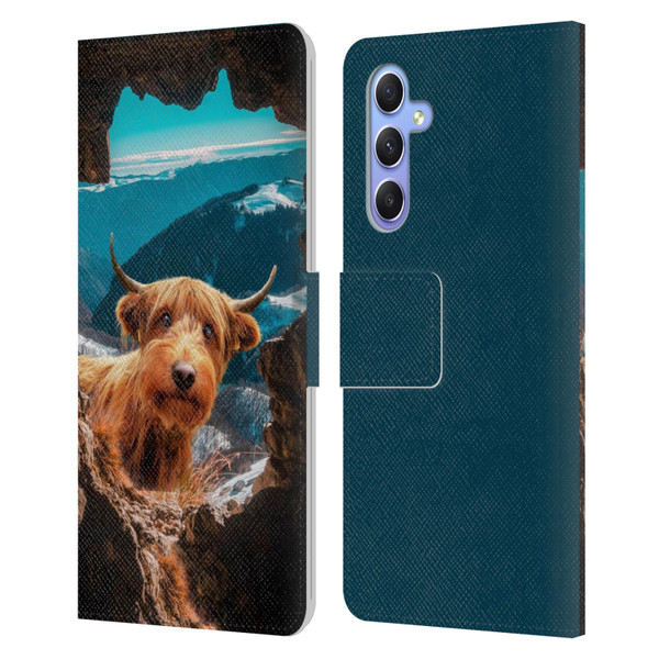 Pixelmated Animals Surreal Wildlife Cowpup Leather Book Wallet Case Cover For Samsung Galaxy A34 5G