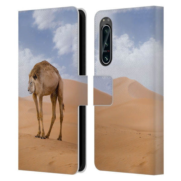 Pixelmated Animals Surreal Wildlife Camel Lion Leather Book Wallet Case Cover For Sony Xperia 5 IV