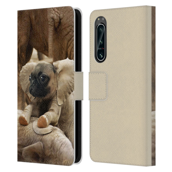 Pixelmated Animals Surreal Wildlife Pugephant Leather Book Wallet Case Cover For Sony Xperia 5 IV