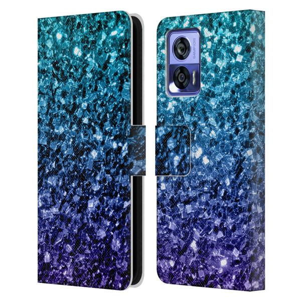 PLdesign Glitter Sparkles Aqua Blue Leather Book Wallet Case Cover For Motorola Edge 30 Neo 5G