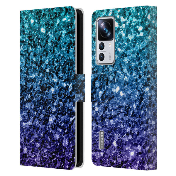 PLdesign Glitter Sparkles Aqua Blue Leather Book Wallet Case Cover For Xiaomi 12T Pro