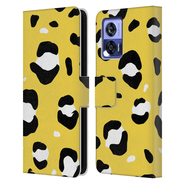 Grace Illustration Animal Prints Yellow Leopard Leather Book Wallet Case Cover For Motorola Edge 30 Neo 5G