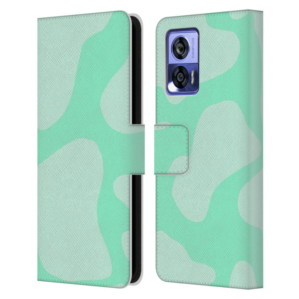 Grace Illustration Cow Prints Mint Green Leather Book Wallet Case Cover For Motorola Edge 30 Neo 5G