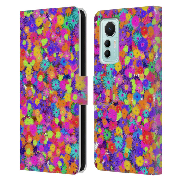 Grace Illustration Lovely Floral Daisies Leather Book Wallet Case Cover For Xiaomi 12 Lite