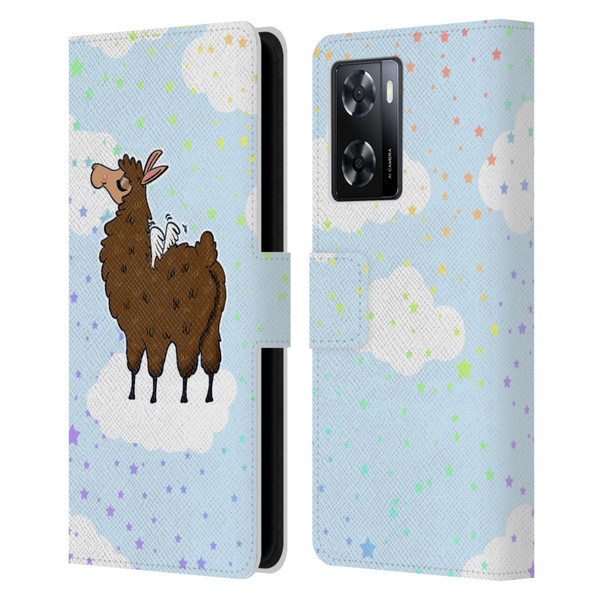 Grace Illustration Llama Pegasus Leather Book Wallet Case Cover For OPPO A57s