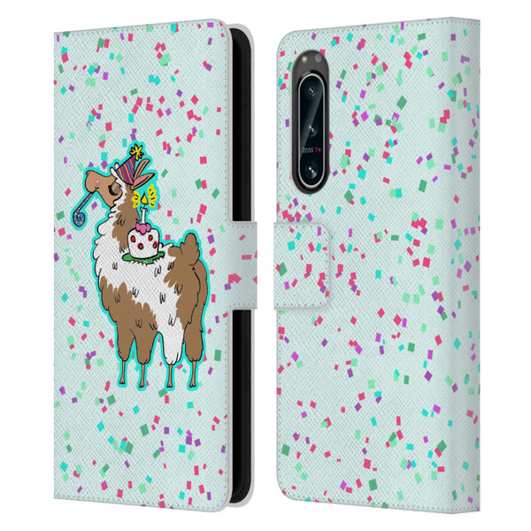 Grace Illustration Llama Birthday Leather Book Wallet Case Cover For Sony Xperia 5 IV