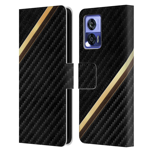 Alyn Spiller Carbon Fiber Gold Leather Book Wallet Case Cover For Motorola Edge 30 Neo 5G