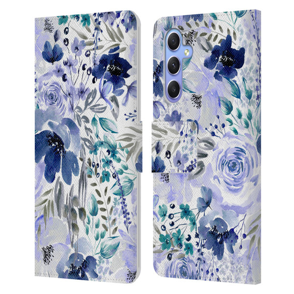 Anis Illustration Bloomers Indigo Leather Book Wallet Case Cover For Samsung Galaxy A34 5G