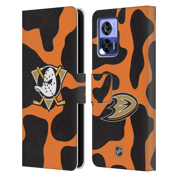 NHL Anaheim Ducks Cow Pattern Leather Book Wallet Case Cover For Motorola Edge 30 Neo 5G