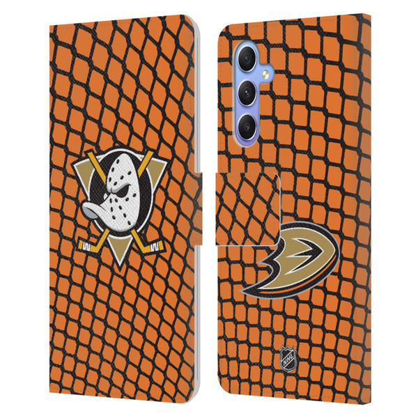 NHL Anaheim Ducks Net Pattern Leather Book Wallet Case Cover For Samsung Galaxy A34 5G NHL Anaheim Ducks Net Pattern Leather Book Wallet Case Cover For Samsung Galaxy A34 5G
