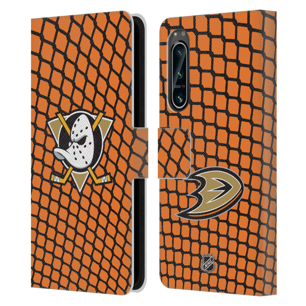 NHL Anaheim Ducks Net Pattern Leather Book Wallet Case Cover For Sony Xperia 5 IV