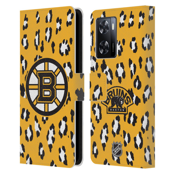 NHL Boston Bruins Leopard Patten Leather Book Wallet Case Cover For OPPO A57s