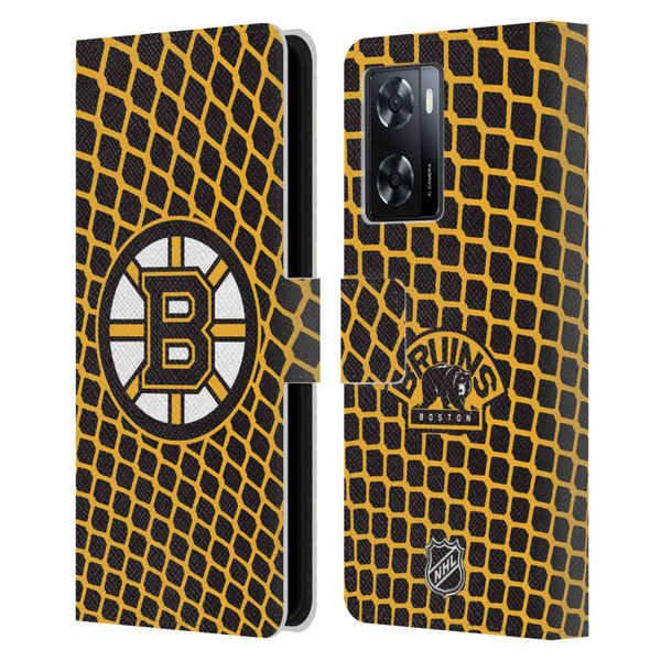 NHL Boston Bruins Net Pattern Leather Book Wallet Case Cover For OPPO A57s