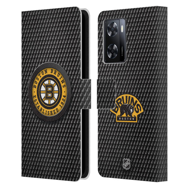 NHL Boston Bruins Puck Texture Leather Book Wallet Case Cover For OPPO A57s