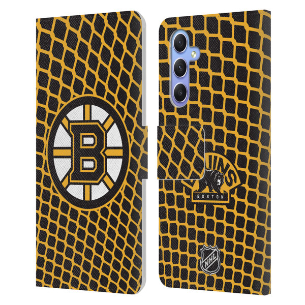 NHL Boston Bruins Net Pattern Leather Book Wallet Case Cover For Samsung Galaxy A34 5G