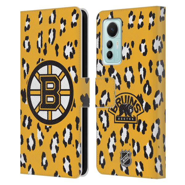 NHL Boston Bruins Leopard Patten Leather Book Wallet Case Cover For Xiaomi 12 Lite