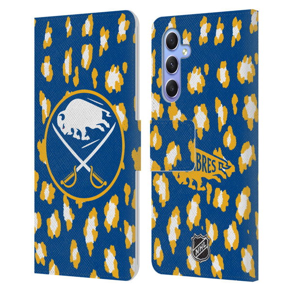 NHL Buffalo Sabres Leopard Patten Leather Book Wallet Case Cover For Samsung Galaxy A34 5G