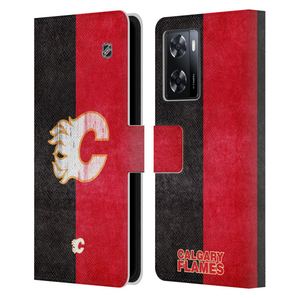 NHL Calgary Flames Half Distressed Leather Book Wallet Case Cover For OPPO A57s