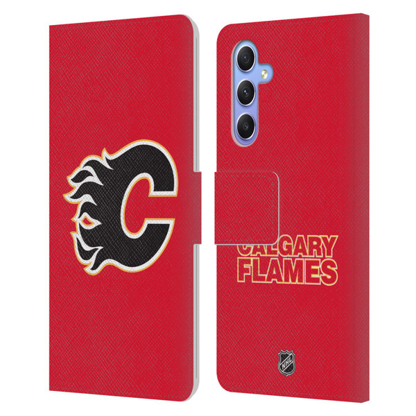 NHL Calgary Flames Plain Leather Book Wallet Case Cover For Samsung Galaxy A34 5G