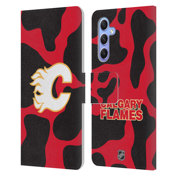 NHL Calgary Flames Cow Pattern Leather Book Wallet Case Cover For Samsung Galaxy A34 5G