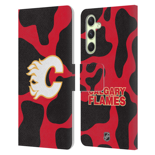 NHL Calgary Flames Cow Pattern Leather Book Wallet Case Cover For Samsung Galaxy A54 5G