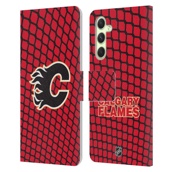 NHL Calgary Flames Net Pattern Leather Book Wallet Case Cover For Samsung Galaxy A54 5G