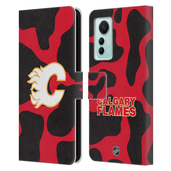 NHL Calgary Flames Cow Pattern Leather Book Wallet Case Cover For Xiaomi 12 Lite