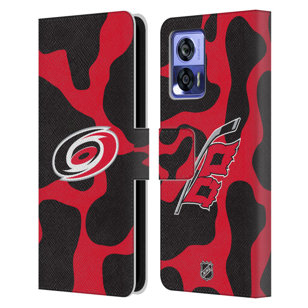 NHL Carolina Hurricanes Cow Pattern Leather Book Wallet Case Cover For Motorola Edge 30 Neo 5G