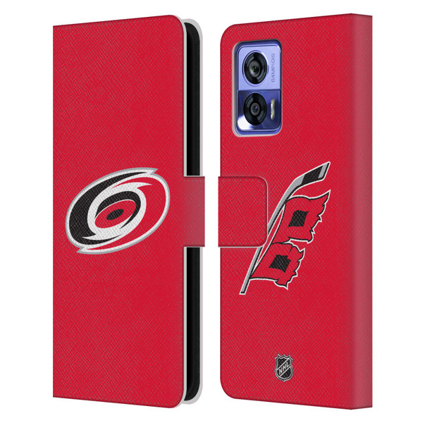 NHL Carolina Hurricanes Plain Leather Book Wallet Case Cover For Motorola Edge 30 Neo 5G