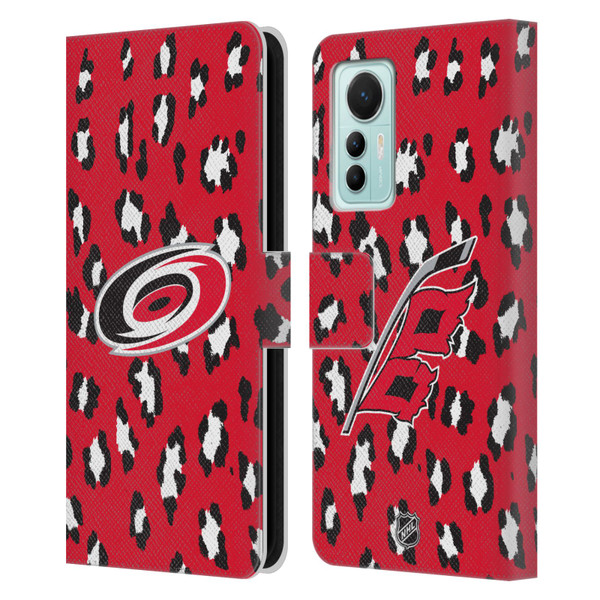 NHL Carolina Hurricanes Leopard Patten Leather Book Wallet Case Cover For Xiaomi 12 Lite