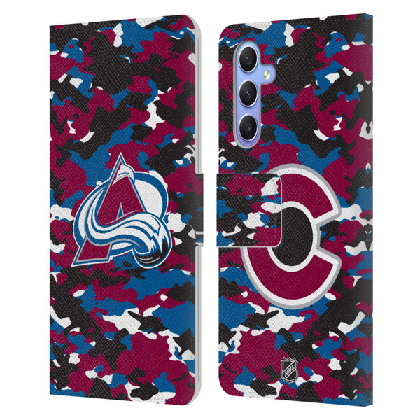 NHL Colorado Avalanche Camouflage Leather Book Wallet Case Cover For Samsung Galaxy A34 5G