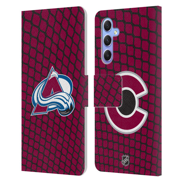 NHL Colorado Avalanche Net Pattern Leather Book Wallet Case Cover For Samsung Galaxy A34 5G