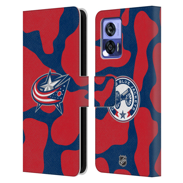 NHL Columbus Blue Jackets Cow Pattern Leather Book Wallet Case Cover For Motorola Edge 30 Neo 5G